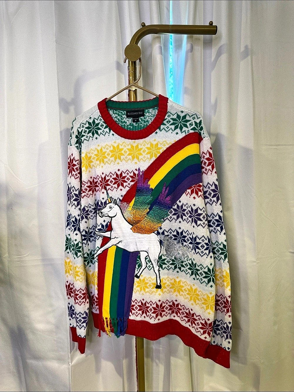 Blizzard Bay Unicorn Rainbow Ugly Christmas Sweater Medium Like New